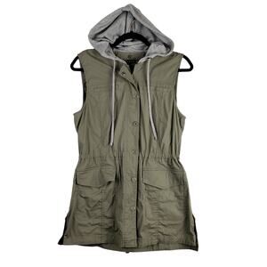 Tribal Size S Hooded Utility‎ Vest Olive Green Cinch Waist Gorpcore Grunge Punk